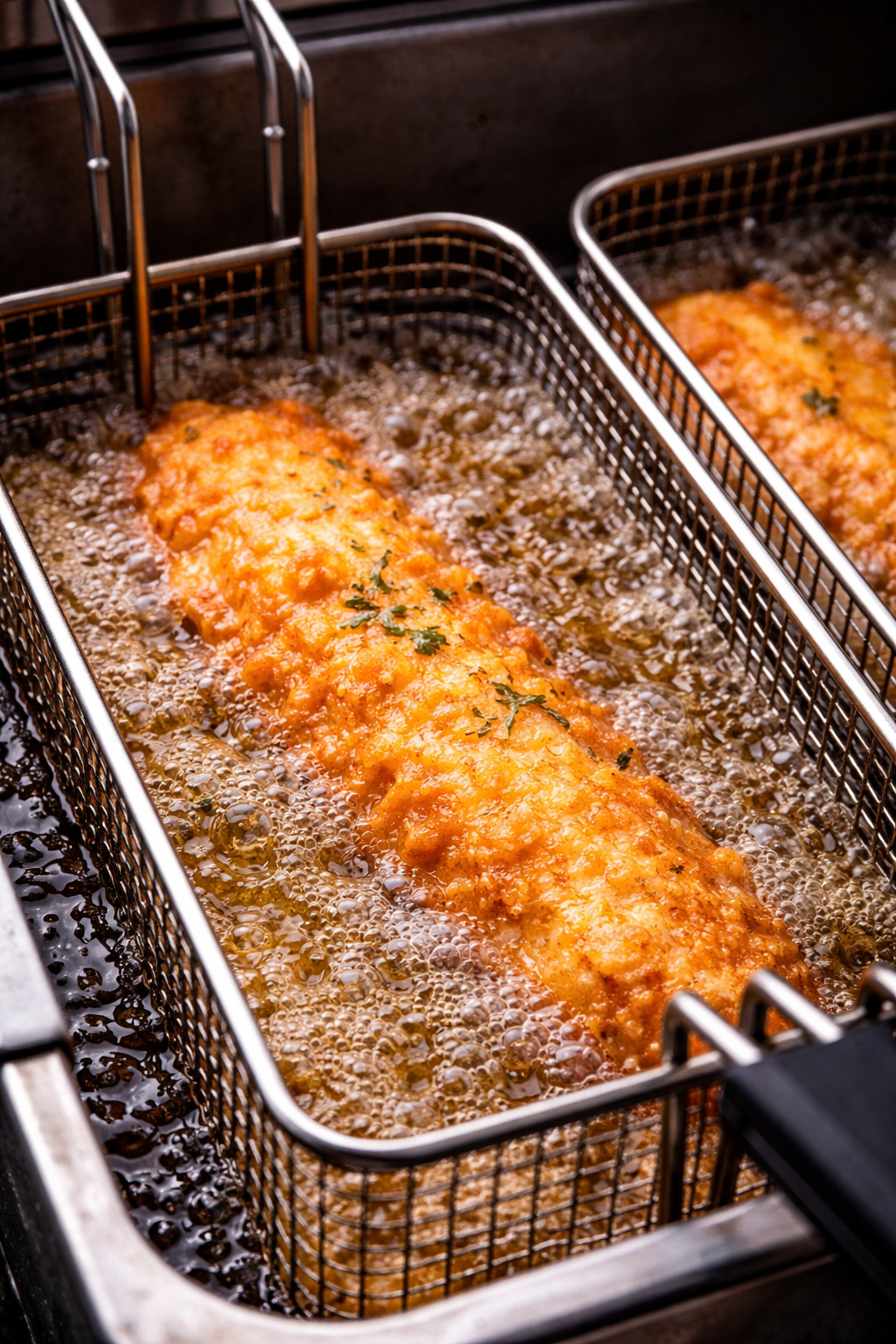 Fresh fish frying in oil